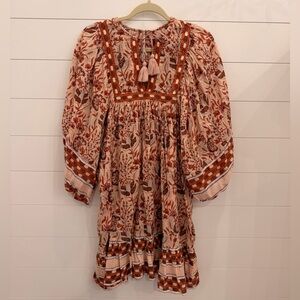 CLEOBELLA Magdalena Block Print Mini Dress Red/Pink Boho Style Large